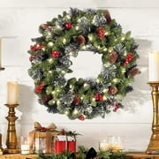 XGFHYJEH 16 Inch Christmas Wreath, Outdoor Lighted Christmas Wreath For Front Door, Xmas Wreath For Holiday Christmas Party Decorations